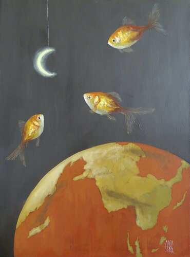 Moonlight shadow in a summer night van Anja Spagl, Schilderij te koop op Singulart