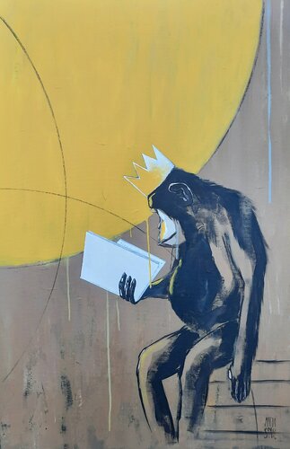 " About Contemplation 2" - Affe / Monkey di Anja Spagl, Pittura in vendita su Singulart
