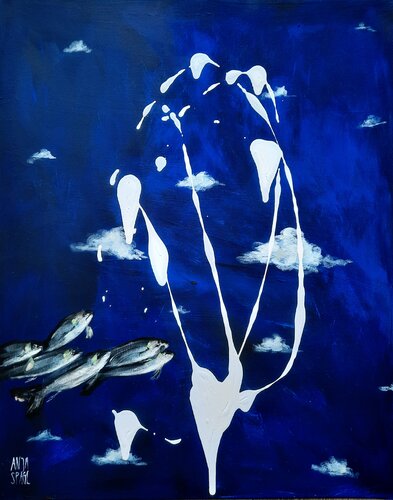 Fish in the sky di Anja Spagl, Pittura in vendita su Singulart