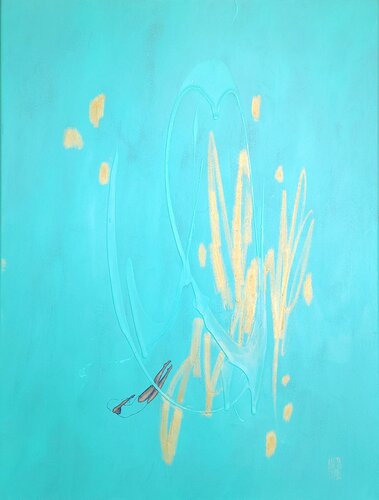 Rays of sunlight underwater di Anja Spagl, Pittura in vendita su Singulart