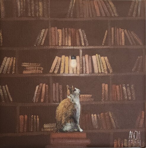 "Book cat II" by Anja Spagl, 회화 for Sale on Singulart
