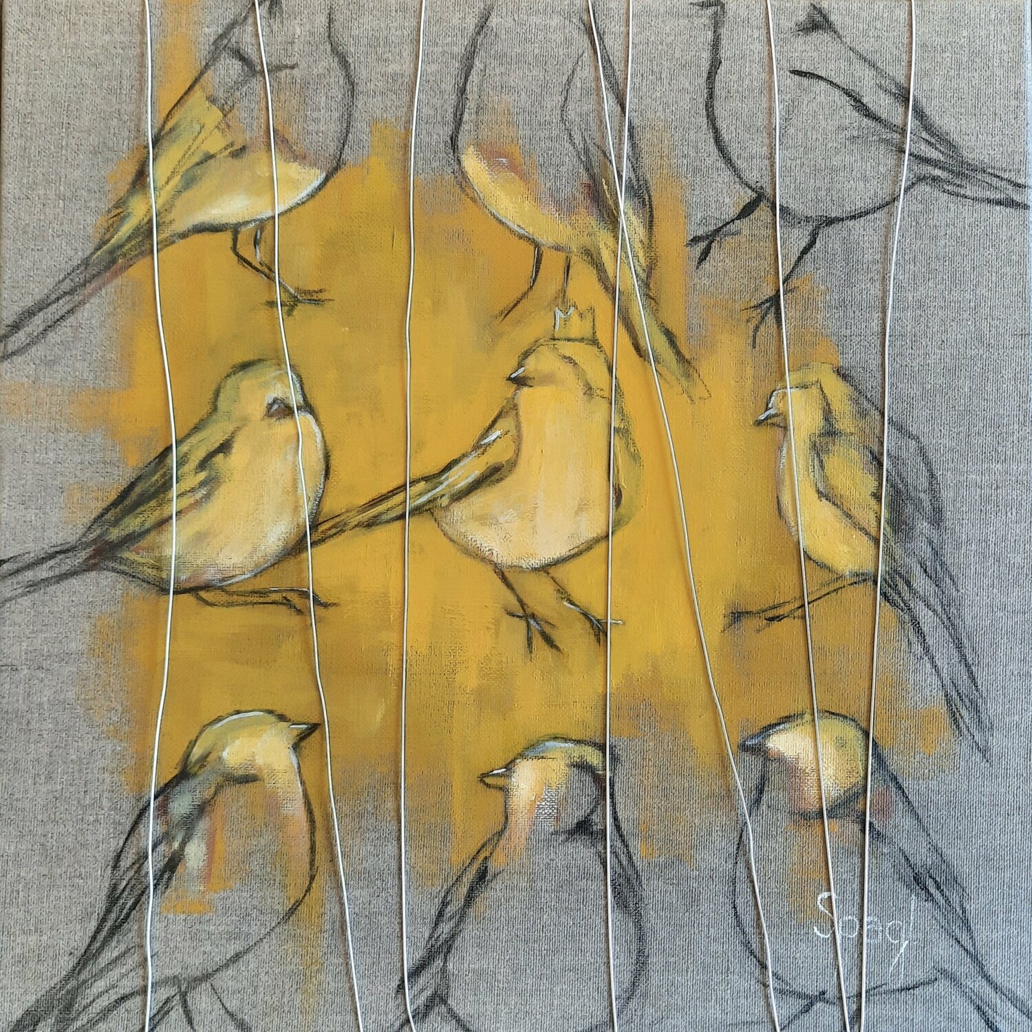 The Freedom of Color - < Birds > Anja Spagl Originalgemälde zu verkaufen