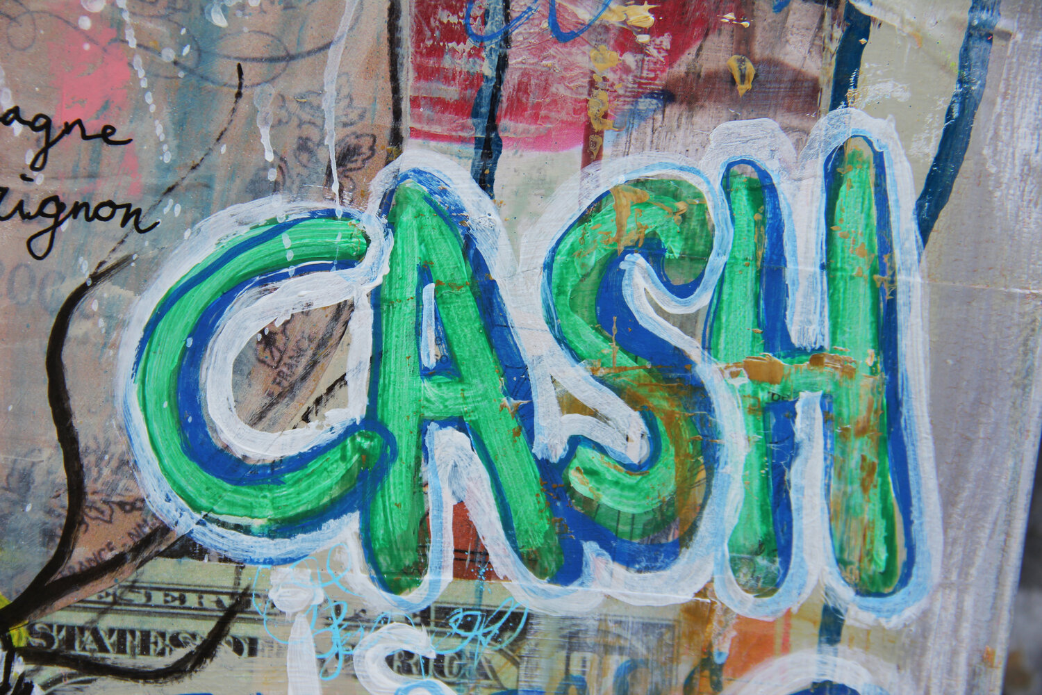 Time is money door Kristin Kossi (2023) : Schilderij Acryl, Collage op  Canvas - Singulart