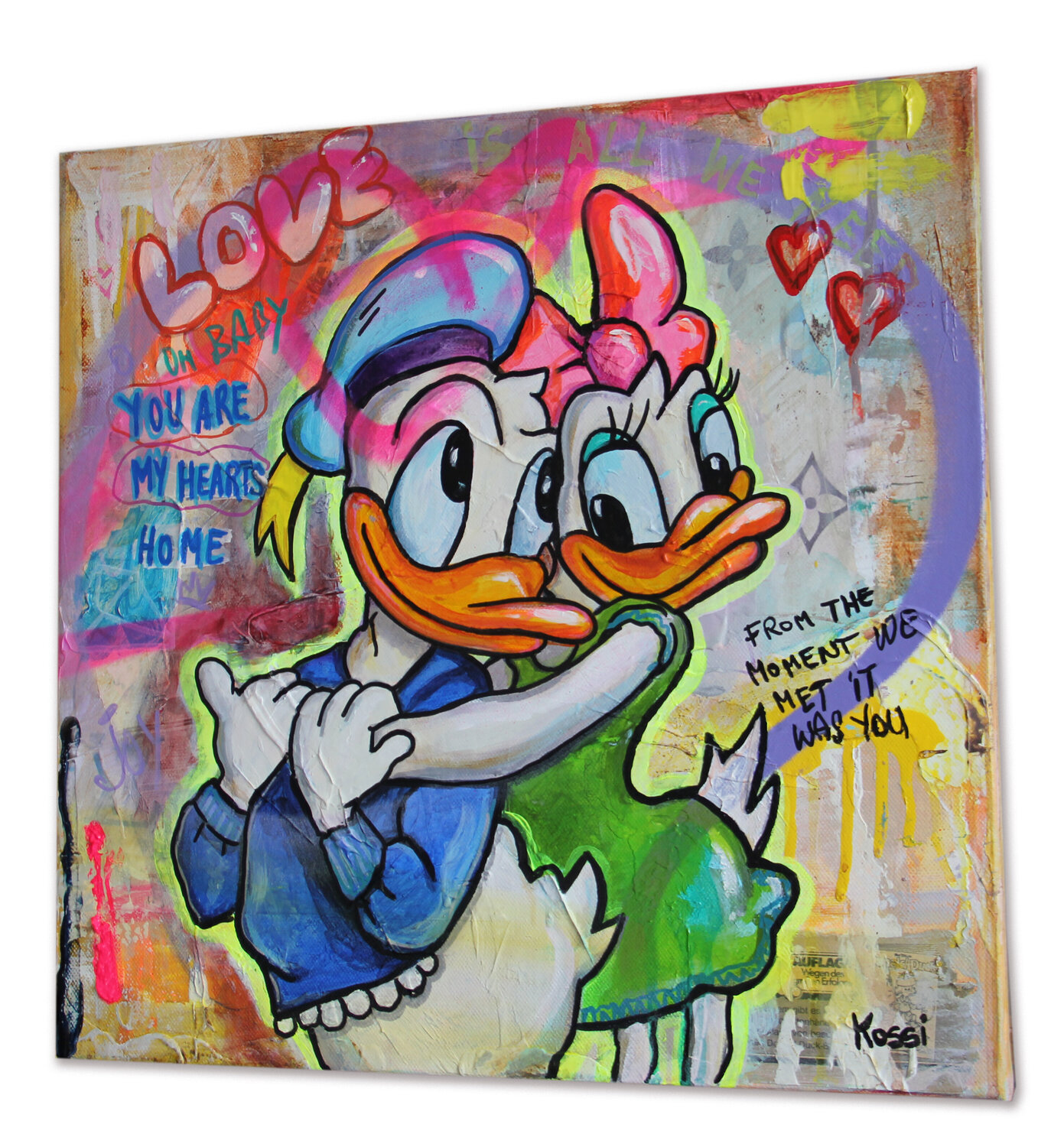 Donald and Daisy Love by Kristin Kossi (2024) : Painting Acrylic, Collage  on Canvas - Singulart, image size:1391x1500