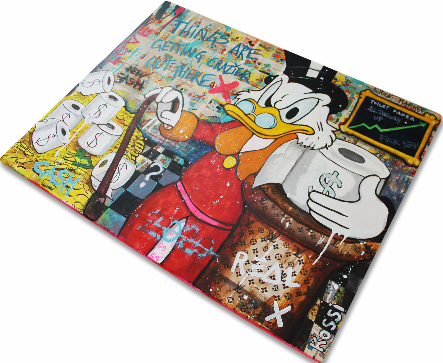 Scrooge Toilet Paper - Kristin Kossi - Acrylic, Collage on Canvas