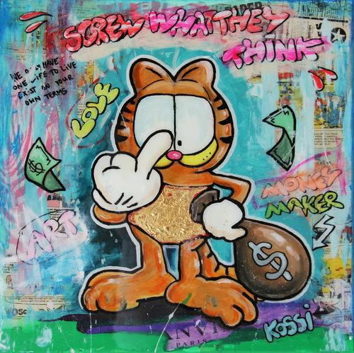Little Garfield with the bag by Kristin Kossi, 회화 for Sale on Singulart