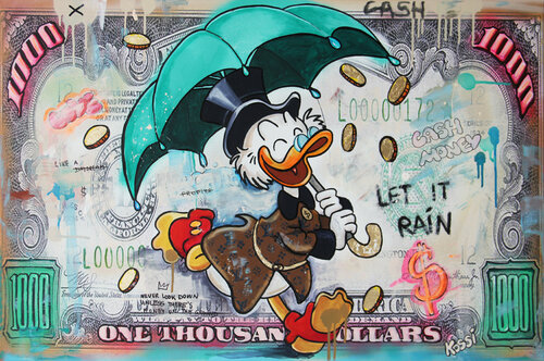 Scrooge let it rain di Kristin Kossi, Pittura in vendita su Singulart