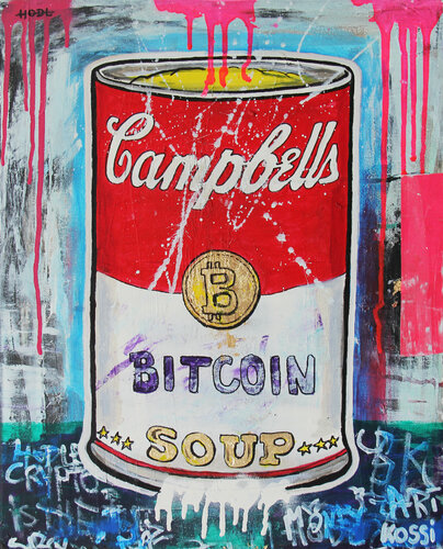 Campbells Bitcoin Soup di Kristin Kossi, Pittura in vendita su Singulart