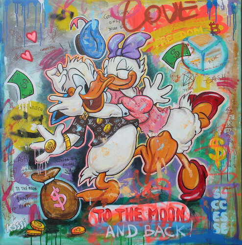 To the moon Donald & Daisy di Kristin Kossi, Pittura in vendita su Singulart