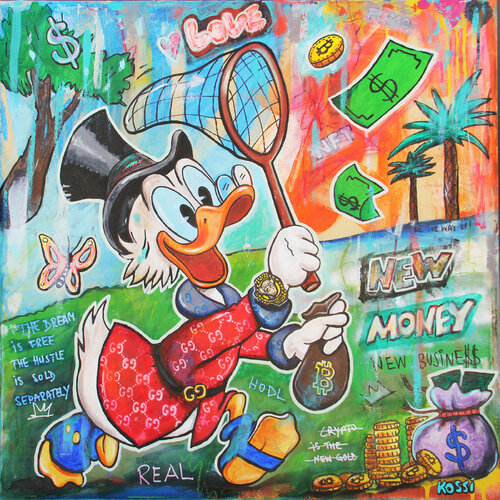 Scrooge chasing new money di Kristin Kossi, Pittura in vendita su Singulart