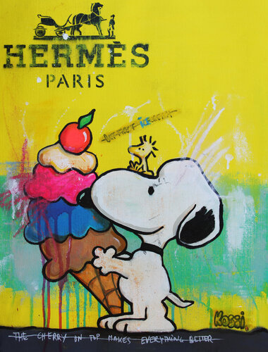 Snoopy Melting Ice Cream van Kristin Kossi, Schilderij te koop op Singulart