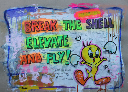 Break the shell elevate and fly by Kristin Kossi, Painting for Sale on Singulart