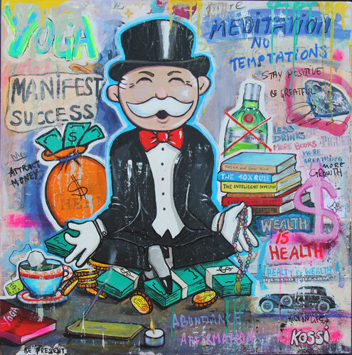 Mr. Monopoly Yoga Meditation van Kristin Kossi, Schilderij te koop op Singulart