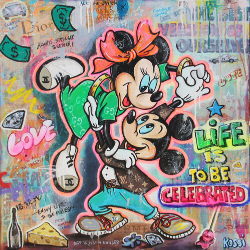 Life is to be celebrated Mickey and Minnie di Kristin Kossi, Pittura in vendita su Singulart