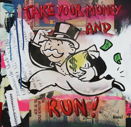 Take your money and run! de Kristin Kossi, Pintura a la venta en Singulart