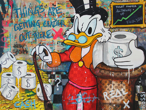 Scrooge Toilet Paper van Kristin Kossi, Schilderij te koop op Singulart