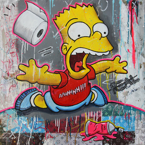 Toilet Paper Attack van Kristin Kossi, Schilderij te koop op Singulart