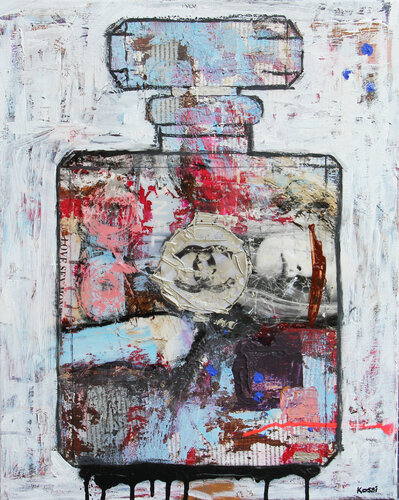 Chanel Bottle Abstraction on white van Kristin Kossi, Schilderij te koop op Singulart
