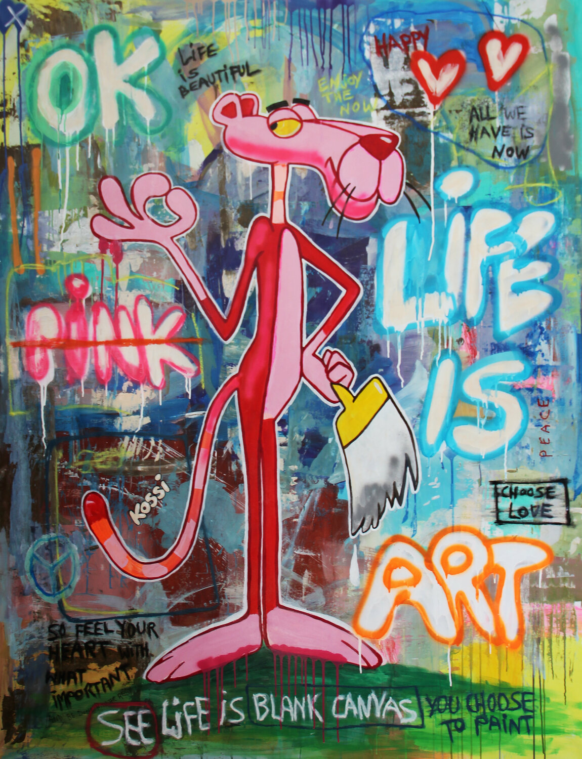 Life is Art Pink Panther door Kristin Kossi (2021) : Schilderij Acryl,  Spuitverf op Canvas - Singulart