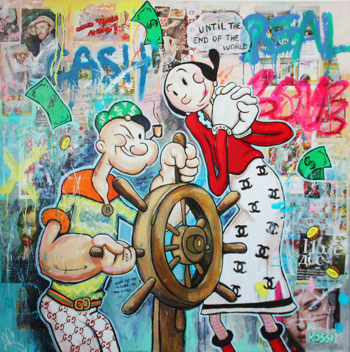 Popeye the Visioner von Kristin Kossi (2022): Malerei Acryl, Collage auf  Leinwand - SINGULART