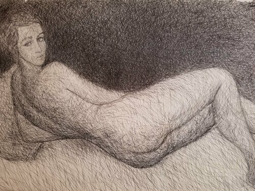 Study after Modiglianis- Nu Couche (Pen 07) di Atom Hovhanesyan, Disegno in vendita su Singulart