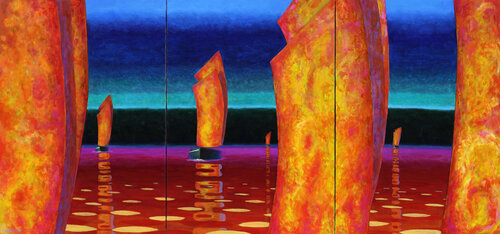 Triptyque : Variation 3 de la régate lanterne di Eric Winzenried, Pittura in vendita su Singulart
