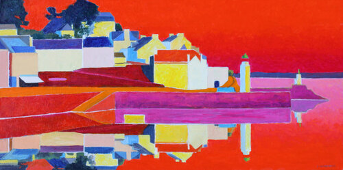 Ciel rouge à Sauzon by Eric Winzenried, Painting for Sale on Singulart