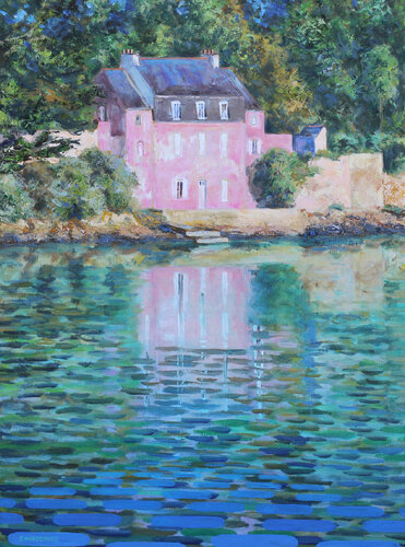 Fin d'après-midi sur la maison rose di Eric Winzenried, Pittura in vendita su Singulart