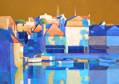 Au soir sur la place St Sauveur di Eric Winzenried, Pittura in vendita su Singulart