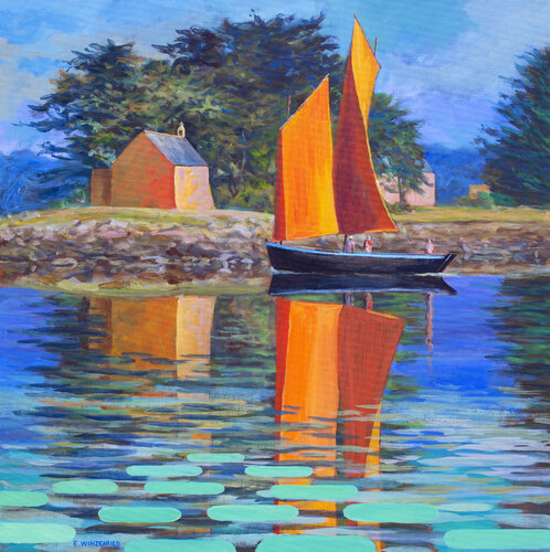 En navigation devant l'ile de Boédic di Eric Winzenried, Pittura in vendita su Singulart