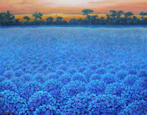 Couchant aux hortensias sur le golfe van Eric Winzenried, Schilderij te koop op Singulart