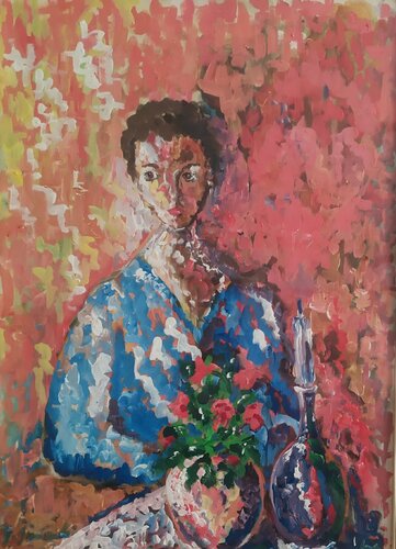 Donna con vaso e candela di Giancarlo Siniscalchi, Pittura in vendita su Singulart