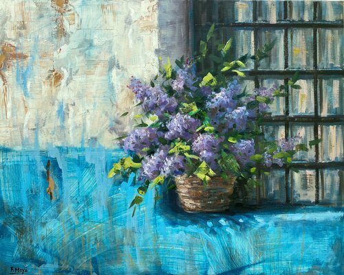 Cesto de lilas by FELICIANO MOYA, Painting for Sale on Singulart