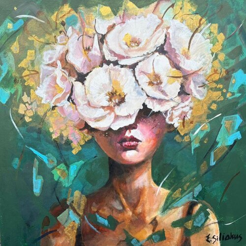 Flower woman Green de Ellen Siliakus, Pintura a la venta en Singulart