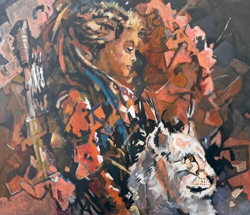 Woman with snow lion par Ellen Siliakus, Peinture en vente sur Singulart