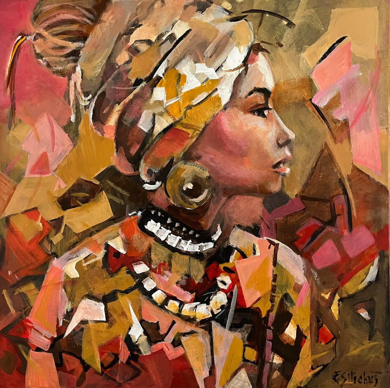 Colourful bohemian woman Ellen Siliakus Originalgemälde zu verkaufen