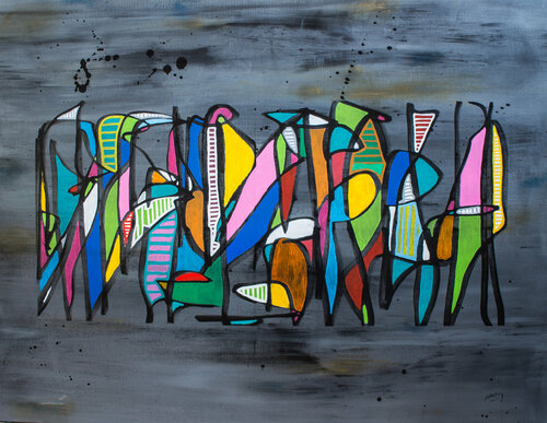 TENTATIVE D'ECRITURE #19021T "IN A CHEERFUL MOOD" di Marc Laffolay, Pittura in vendita su Singulart