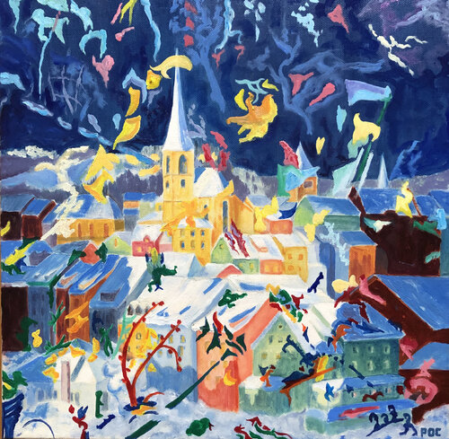 Suisse-Carnaval de Baden van Odile Pinto-Corbin, Schilderij te koop op Singulart