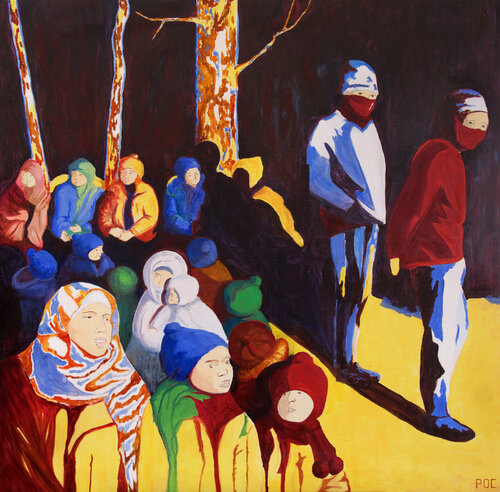 La nuit des migrants van Odile Pinto-Corbin, Schilderij te koop op Singulart