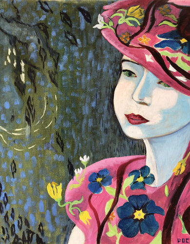 Le châle rose di Odile Pinto-Corbin, Pittura in vendita su Singulart