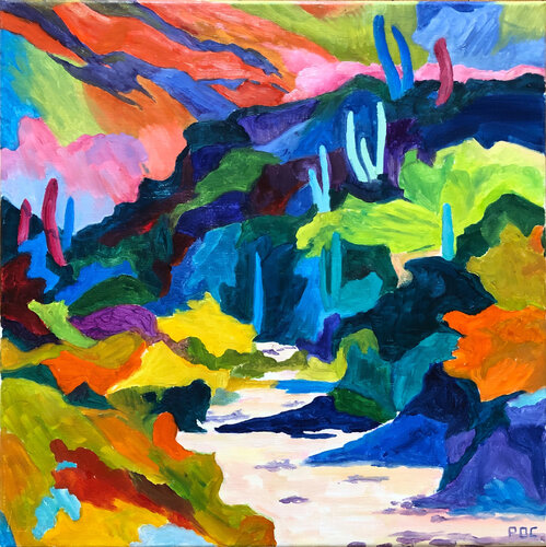 La vallée des couleurs van Odile Pinto-Corbin, Schilderij te koop op Singulart