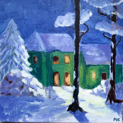 Les maisons vertes by Odile Pinto-Corbin, Painting for Sale on Singulart