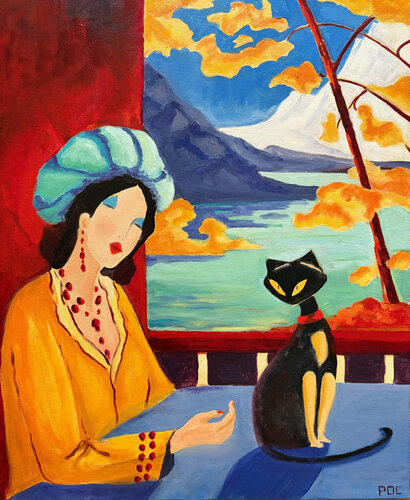 La Dame et le chat by Odile Pinto-Corbin, Painting for Sale on Singulart