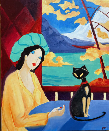 La Dame et le chat von Odile Pinto-Corbin, Malerei kaufen auf Singulart