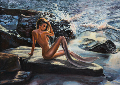 Mermaid on the rocks di Marco Busoni, Pittura in vendita su Singulart
