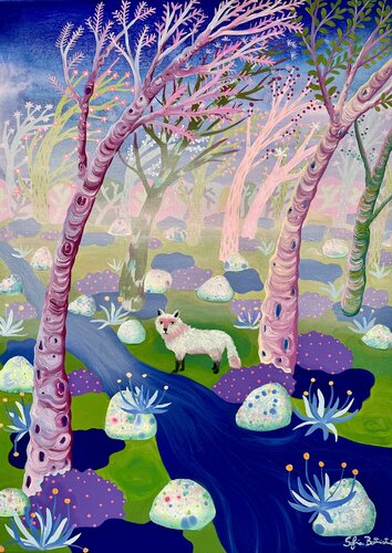 Lupo bianco sul margine del blu van Sofia Battisti, Schilderij te koop op Singulart