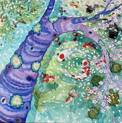 La danza delle carpe KOI by Sofia Battisti, Painting for Sale on Singulart