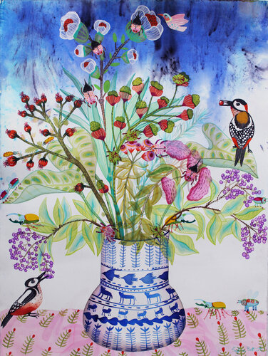 Vaso di fiori con cervi volanti van Sofia Battisti, Werk op papier te koop op Singulart