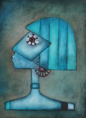 "Corina trägt Maske" Covid 19 im 40x50cm Passepartout van Nina Boos, Werk op papier te koop op Singulart