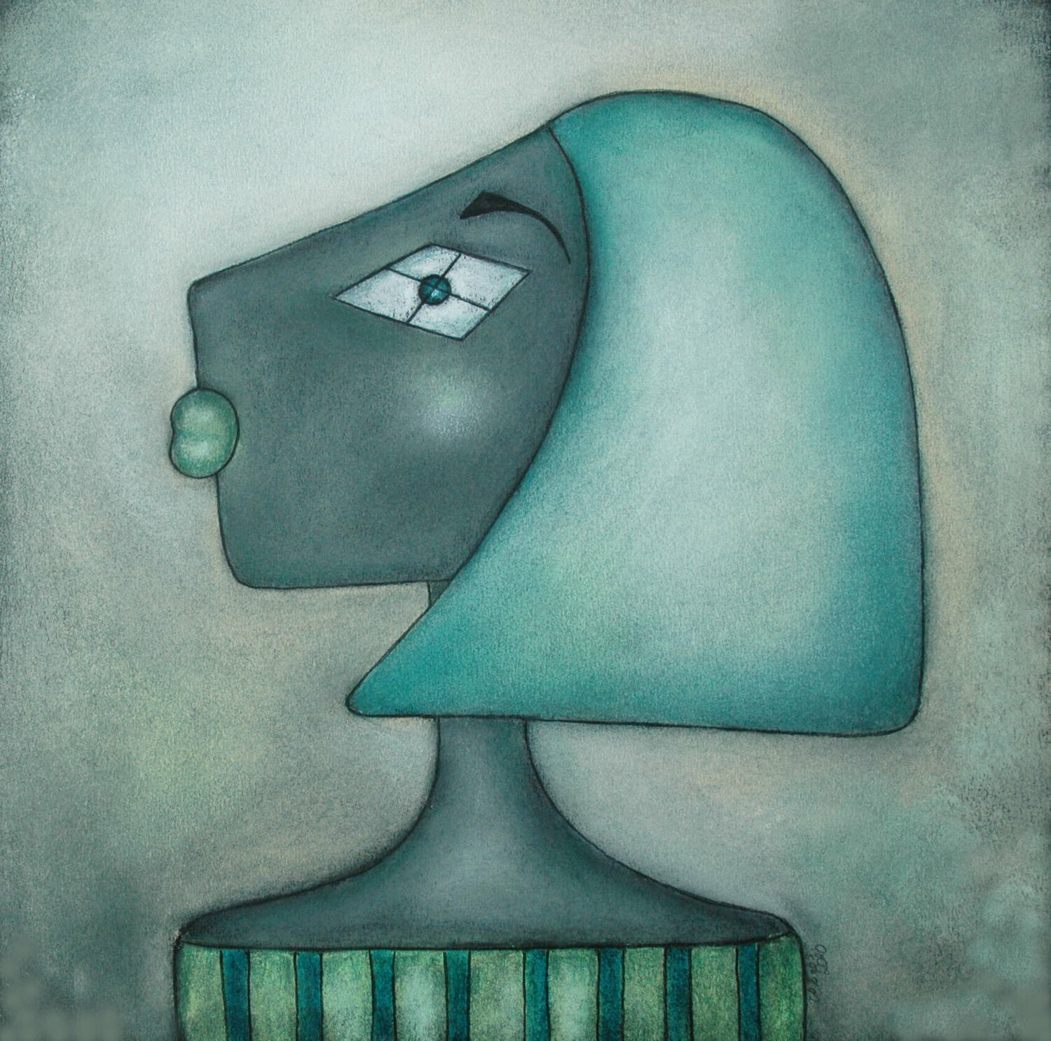 "Fensterblick"(Window view) im 40x40cm Passepartout Nina Boos Werk auf Papier zu verkaufen